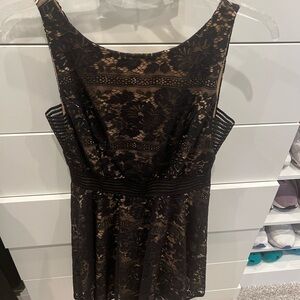City Studio Black and Tan Lace Mini Dress